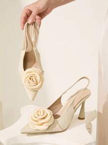 CUCCOO CHICEST Women's Fashion 3D Floral Decor Pointed Toe High Heel Pumps - Apricot - View 2