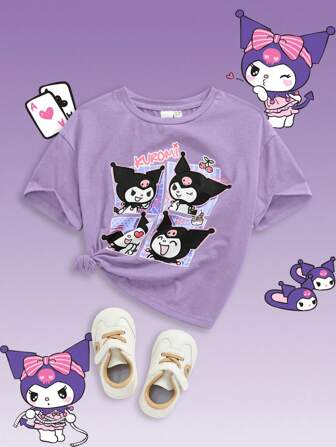 HELLO KITTY AND FRIENDS | SHEIN 年轻女孩卡通印花休闲百搭针织短袖 T 恤