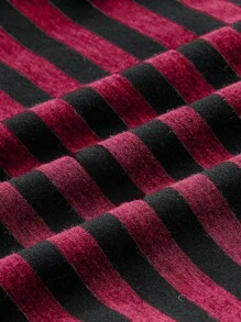 ROMWE Grunge Punk Women Sexy Y2K Style 2 In 1 V-Neck Striped Contrast Color Halter Tie Bowknot T-Shirt, Summer - Red - View 3