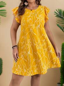 SHEIN VCAY Plus Size Casual Floral Print Cap Sleeve Dress For Summer,Beach Dress Sundress,Holiday Outfits Boho