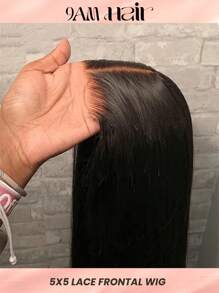 直发 5x5 无胶蕾丝前假发 人发预拔透明蕾丝闭合假发 适合女性 150% 密度原生发