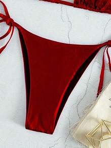 Swim Vcay Bikini hở lưng tam giác buộc hai bên bãi biển mùa hè bằng da PU Bộ bikini dành cho nữ - Đỏ - Xem 4