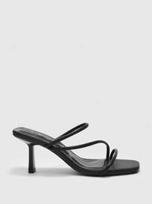CUCCOO BIZCHIC Sandalias de tacón de aguja de 7cm con puntera cuadrada y multi-correas en color negro, adecuadas para uso en la playa en verano