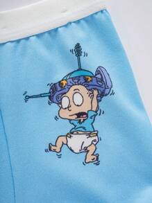 Nick 90s | SHEIN 3pcs Tween Boy White & Grey & Blue Contrast Trim Cartoon Print Boxer Briefs, Kids Boy Underwear,Basic Casual Briefs - Multicolor - View 7