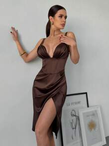 Firerie Ladies Summer Elegant Romantic Fashion Commuter Sexy Elegant Style Brown Split Slim Elegant Ladies Dresses, Women's Day, Ladies Party, Beach Vacation Ladies, Back To School Graduation Season Ladies, Romantic Dating, Birthday, Easter Ladies, Brazilian Carnival, Music Festivals, Spring/Summer Ladies, Wedding Season, Brunch Women's Dresses, Prom/Bohemian Style,Summer Dresses For Women