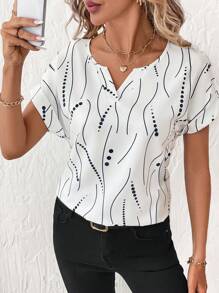 SHEIN Clasi Women's Casual V-Neck Polka Dot Print Short Sleeve Blouse - White - View 5