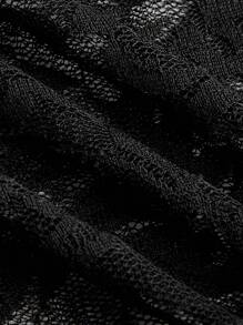 SHEIN EZwear Women's Summer Casual Western Music Festival Vintage Black Sexy Transparent V Neck Lace Cropped Tank Top