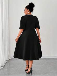 Maweii Plus Size Women's Puff Sleeve Woven Dress - Black - View 2