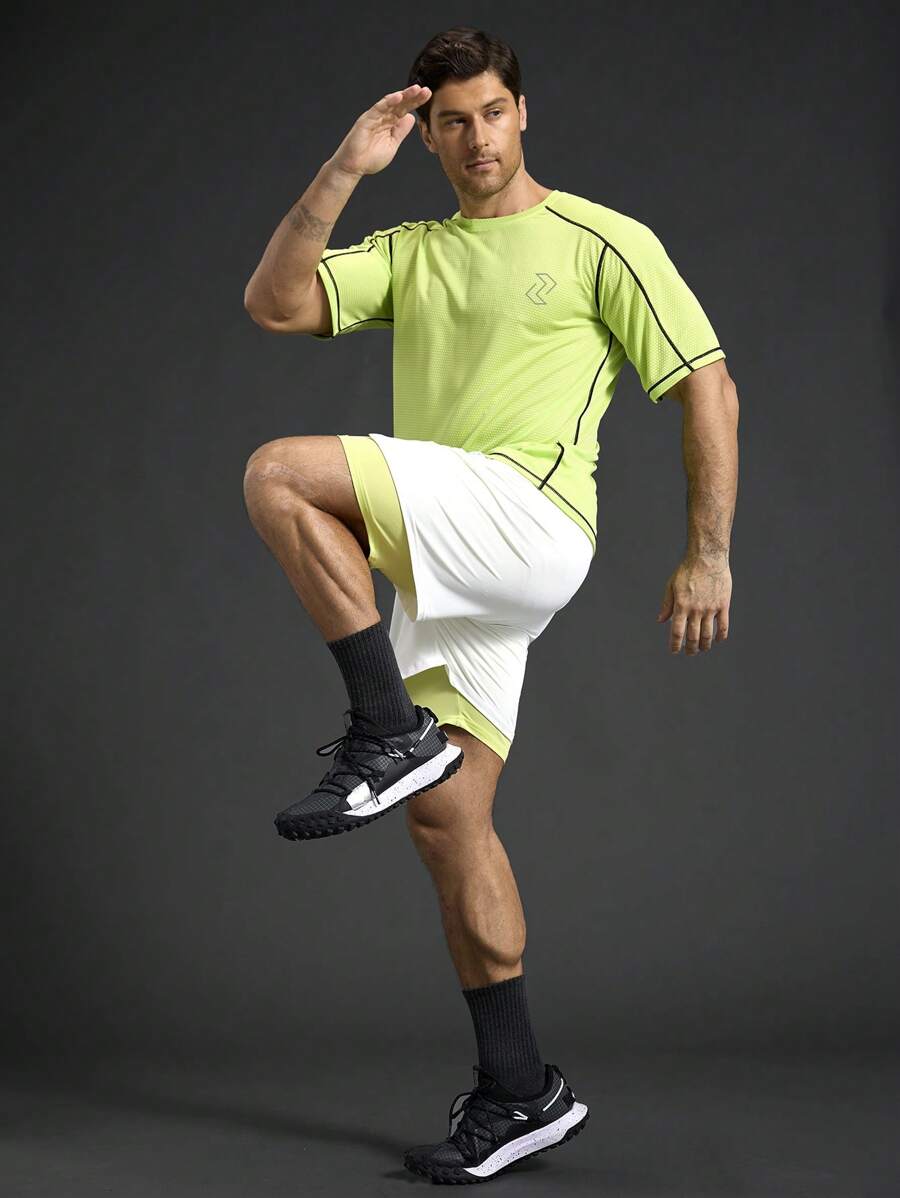 Manfinity Sport Corelite 男式圆领短袖休闲健身运动 T 恤 - 綠色 - 查看 1