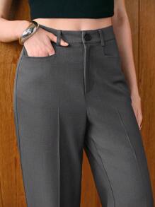 Uhlyne Pantalones de tela acampanados de diseño minimalista con bolsillos para mujer, de uso casual y de negocios