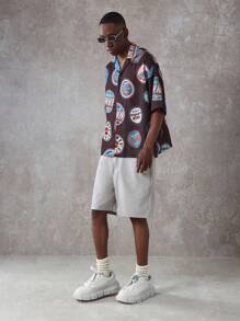 SUMWON Retro Soda Pop Button-Up Resort Shirt All Over Print Short Sleeve Summer Beach Vacation Party Casual Streetwear Relaxed Fit