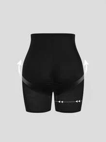 SHEIN Privé Plus Size Women Front Button Mesh Patchwork Short Leggings - Black - View 4