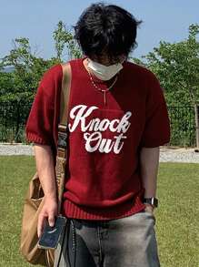 DAZY Summer Men's Red Printed Letter Knit Sweater Business Attire - Hot Pink - View 2