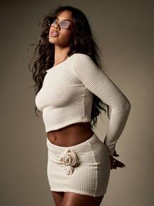 MISSGUIDED 华夫格针织迷你裙搭配纹理休闲冬季休闲度假派对俱乐部时尚现代裙子