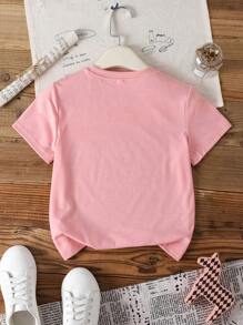 HARRY POTTER X SHEIN Tween Girl Casual Cartoon Graphic Short Sleeve T-Shirt, Suitable For Summer - Pink - View 2
