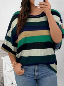 SHEIN LUNE Plus Size Round Neck Short Sleeve T-Shirt, Simple & Fashionable, Suitable For Summer Summer Tops Summer Outfits For Women Summer Outfits For Women