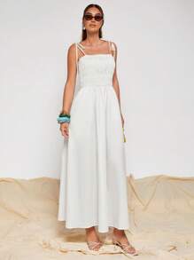 COSMINA Vestido maxi casual de vacaciones de unicolor con tirantes finos para mujer