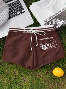 SHEIN EZwear Women Super Shorts, Minimalist Style Suitable For Summer - Brown - View 1