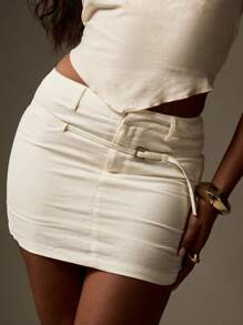 MISSGUIDED 高腰亚麻迷你裙，修身裹身款式，夏季度假休闲时尚，派对俱乐部时尚单品，海滩度假必备