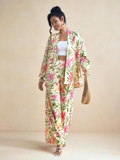 Miriam Omar 多色春季花卉印花度假休闲夏季阔腿长裤度假