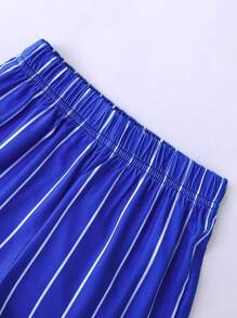 SHEIN Sparklyn 2pcs Young Boy Contrast Stripe & Basketball Print Tank Top And Shorts Set - Blue - View 8