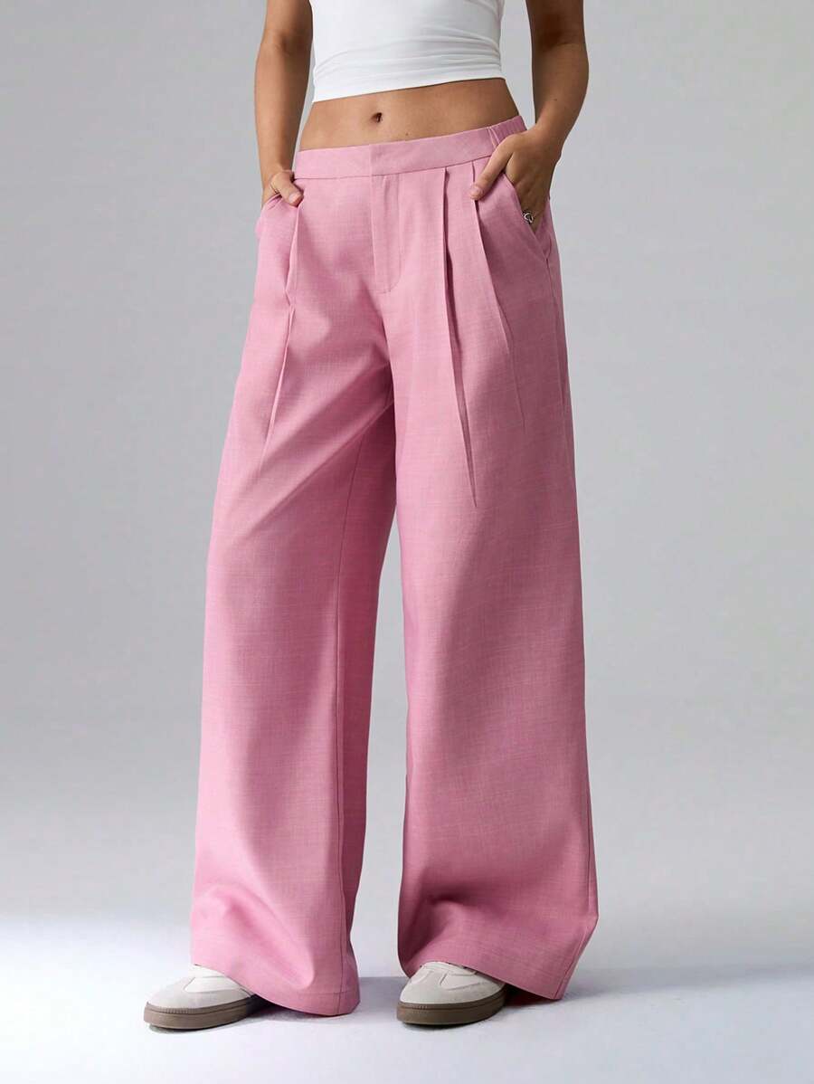 TRNVIE Women's Ultra-Low Waist Slimming Minimalist Casual Trousers - Pink - View 1