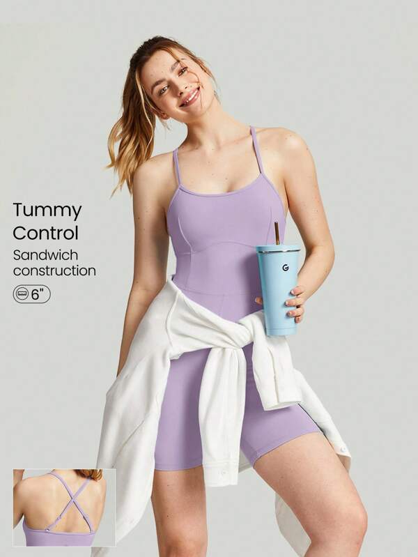 GLOWMODE SHEIN GLOWMODE X Marika Sila  6" FeatherFit™ Tummy Control Adjustable Straps Sports Romper Low Impact Yoga Daily Summer