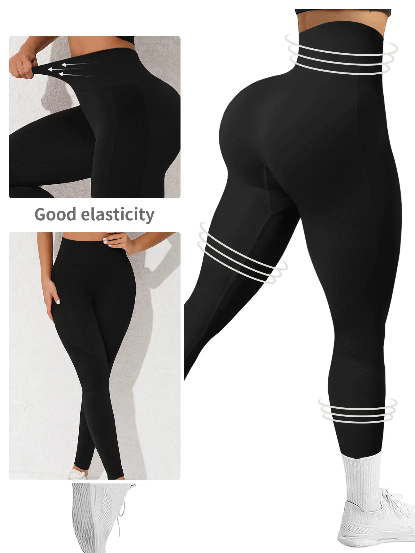 Powerista Running Tights Seamless High Stretch Tummy Control Active Leggings Yoga Women Pants - Black - View 2