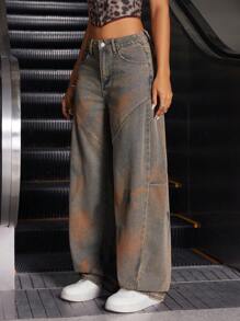 SHEIN ICON Jeans de mujer de pierna ancha vintage lavados