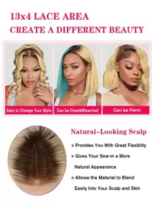 13*4 Short Straight Bob Wigs Frontal Lace 180% Density Human Hair Ombre4/613# Frontal Bob Wig - S4/613 - View 8
