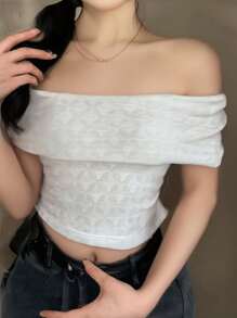 DAZY Women's Solid Color Off Shoulder Fitted T-Shirt
