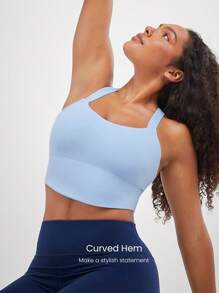 GLOWMODE FeatherFit™ Crossover Straps Curved Hem Sports Bra Tank Top Low Impact Yoga Daily - Baby Blue - View 5