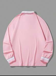 Aesthetic Post 宽松男式字母图案条纹边饰 Polo 衫