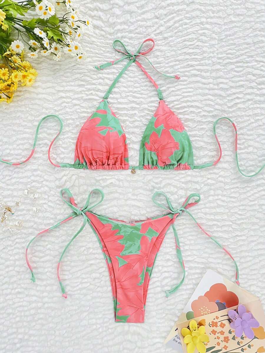 Vacation Beach Random Floral Print Bikini Swimwear For Summer - Multicolor - View 1
