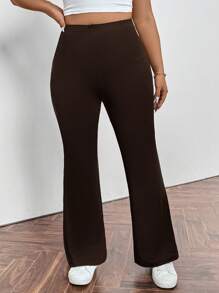 SHEIN Privé Plus Size Lente/Zomer/Herfst Elegant Casual Dagelijks Woon-werkverkeer Sport Hoge Taille Met Zak Rits Leggings Zwarte Flares Broek