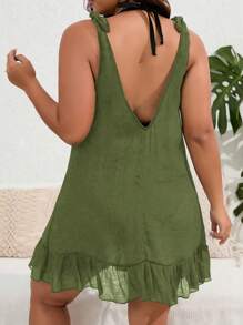 Swim Lushoire Túnica de playa holgada sin mangas de unicolor para mujer de talla grande