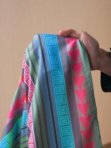 Slaydiva 2025 New Summer Geometric Print Vacation Puff Sleeve Open Front Tiered Loose Dress - Multicolor - View 6