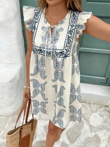SHEIN Frenchy Robe mini casual à manches courtes avec imprimé cashew pour femmes en vacances