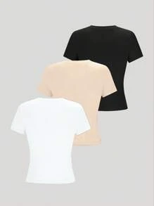 SHEIN LUNE 女士夏季休闲百搭简约短袖 T 恤 - 彩色 - 查看 2