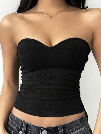 SHEIN BASICS 女式休闲纯色针织贴身抹胸