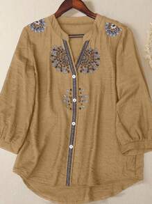 EMERY ROSE 大码简约时尚长袖衬衫，适合夏季