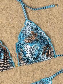 SHEIN Swim Leoprint Bikini-Set mit Neckholder und seitlicher Bindung, für Sommerurlaub am Strand