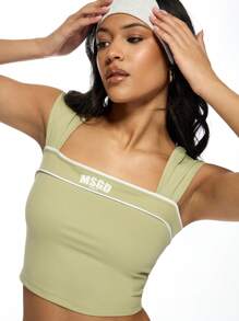 MISSGUIDED MSGD Square Neck Cap Sleeve Crop Top Athletic Workout Summer Yoga Dance Studio Practice Performance Basic Training Fitted Tank Christmas - Green - View 5