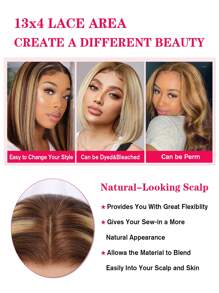 13x4 高光 4/27 渐变色蕾丝前假发 10-12 英寸短波波头真人发假发 13x4 渐变色波波头女士假发
