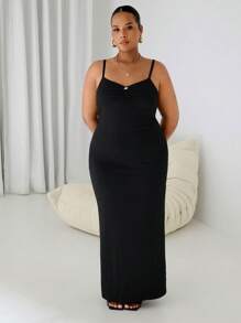 SHEIN EZwear Váy ren đen cỡ lớn, Xuân/Hè - màu đen - Xem 1