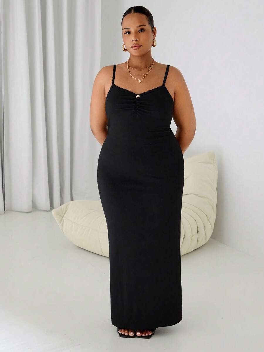 SHEIN EZwear Váy ren đen cỡ lớn, Xuân/Hè - màu đen - Xem 1