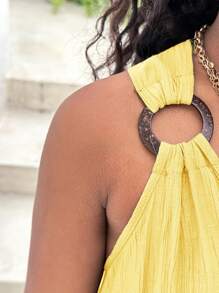 SHEIN Tween Girls' Sleeveless Halter Twist Maxi Vacation Casual Dress