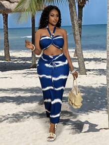 Slaydiva Plus-size dames vakantie halternek tanktop & bodycon rok 2-delige set