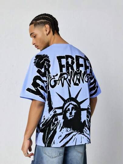 Street Life Herren Lässig T-Shirt mit digitalen Muster und einem Ärmel