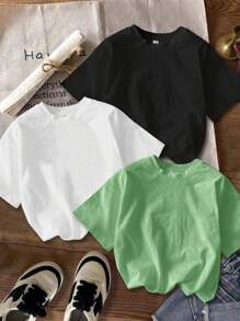 SHEIN Leap Crew Tween Girls Casual Simple Cartoon Print Multiple T-Shirts, Suitable For Summer - Multicolor - View 2